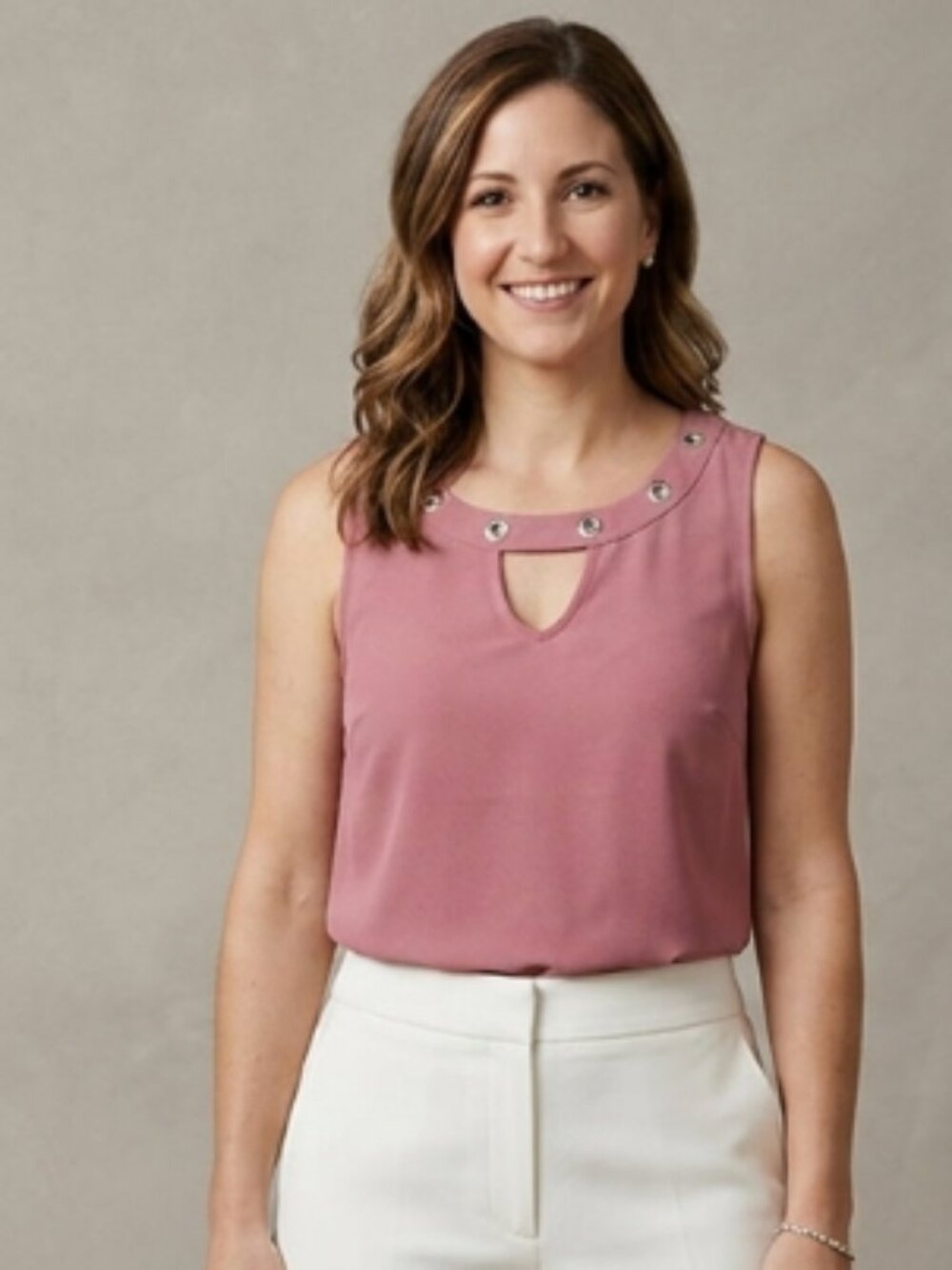 Like New! 89th + Madison Mauve Pink, Keyhole, Crepe Tank, Crystal Grommets